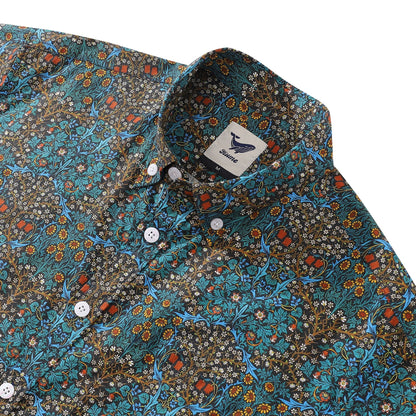Men's Hawaiian Shirt Tulip Print Cotton Short Sleeve 1940s Vintage Aloha Shirt