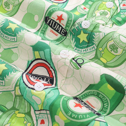 Men's Hawaiian Shirt Green Bubble Print Cotton Button-down Short Sleeve Aloha Shirt