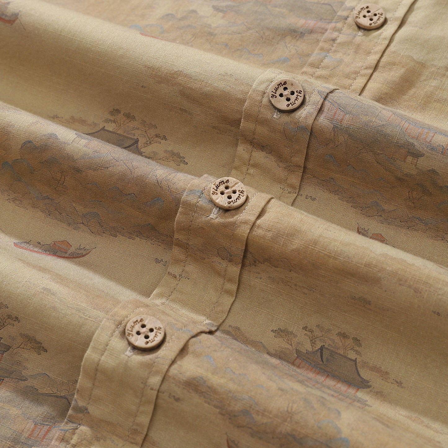 1920s Vintage Men's Hawaiian Shirt Serenity along the Riverbank Cotton Button-down Short Sleeve Aloha Shirt
