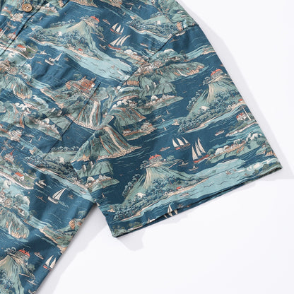 Men's Hawaiian Shirt Azure Dreams Print Cotton Button-down Short Sleeve Aloha Shirt