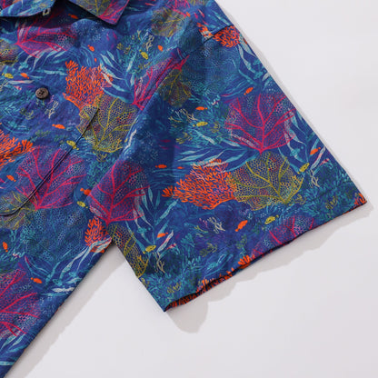 Hawaiian Shirt For The Aquarium By Andersson Grace Shirt Camp Collar 100% Cotton