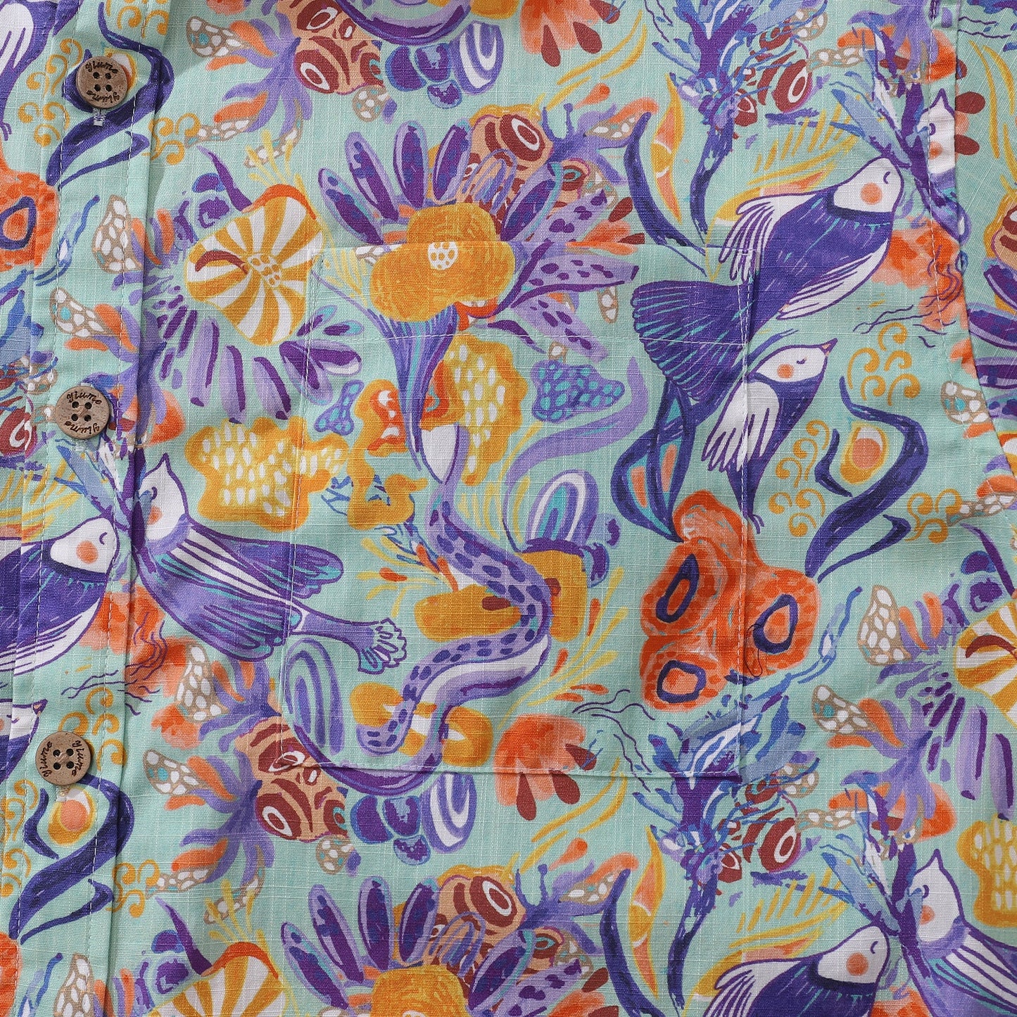 Men's Hawaiian Shirt Mermaid Birds By Lucille Pattern Cotton Button-down Short Sleeve Aloha Shirt