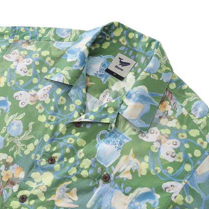 Men's Hawaiian Shirt Fantasy Garden Print Cotton Button-down Short Sleeve Aloha Shirt