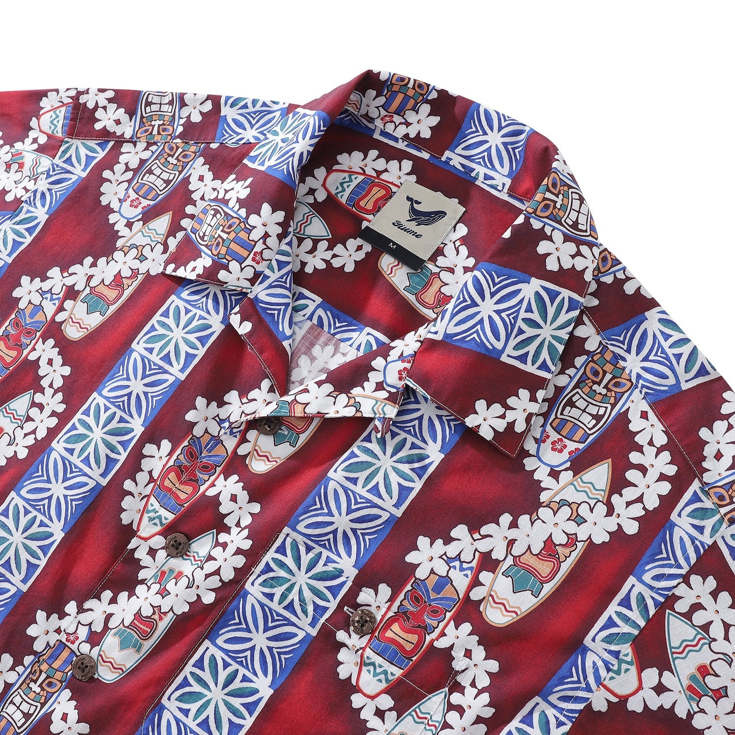 Hawaiian Shirt For Men Surfboard and Lei Shirt Camp Collar 100% Cotton