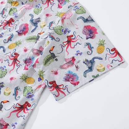 Men's Hawaiian Shirt Tropical Symphony Print Cotton Button-down Short Sleeve Aloha Shirt