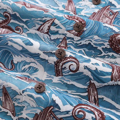 Hawaiian Shirt For Men Monsters of the Deep Shirt Camp Collar 100% Cotton