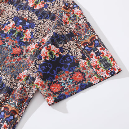 Men's Hawaiian Shirt Blossoms of Antiquity Print 1940s Vintage Short Sleeve Aloha Shirt