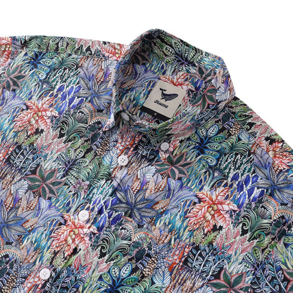Men's Hawaiian Shirt Mysteries of the Jungle Print Cotton Button-down Short Sleeve Aloha Shirt