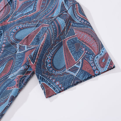 1970s Vintage Men's Hawaiian Shirt Abstract City Print Button-down Short Sleeve Aloha Shirt