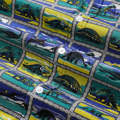 Hawaiian Shirts for Men Retro Dinosaur Stamp Collection 100% Cotton Short-Sleeve