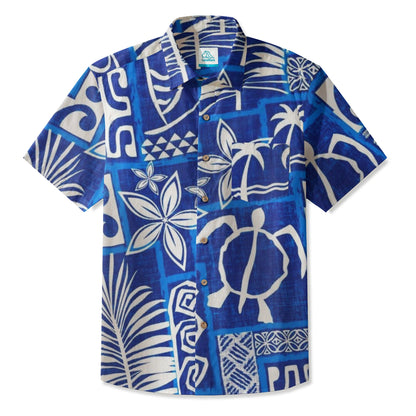 LeosWare® Men's Hawaiian Shirt Short Sleeve Button-up Breathable & Quick-Dry Aloha Tiki Mood(Deep Teal)