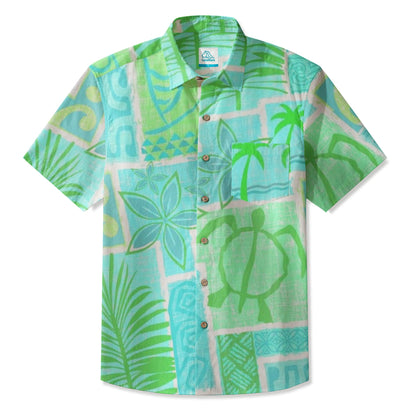 LeosWare® Men's Hawaiian Shirt Short Sleeve Button-up Breathable & Quick-Dry Aloha Tiki Mood(Deep Teal)
