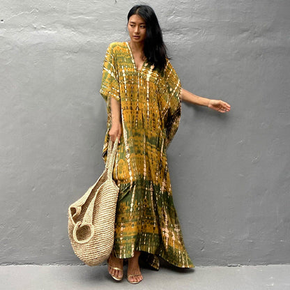 Cotton Ombre Beach Robe ¨C Loose Striped Bikini Cover-Up Dress, Vacation Maxi Kimono