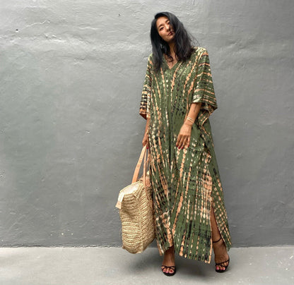 Cotton Ombre Beach Robe ¨C Loose Striped Bikini Cover-Up Dress, Vacation Maxi Kimono