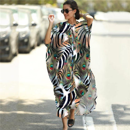 Black & Brown Striped Beach Robe ¨C Sexy Single-Breasted Bikini Cover-Up, Vacation Kimono