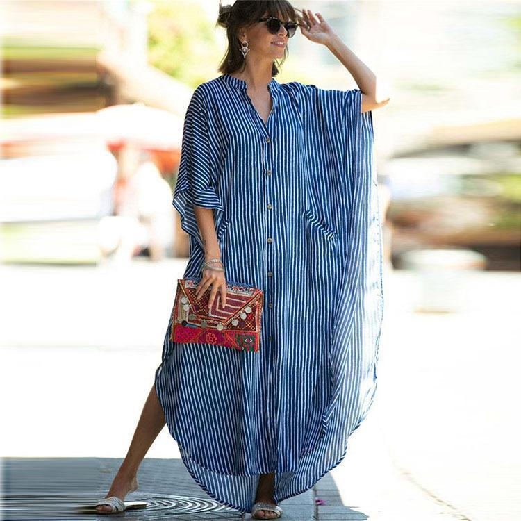 Black & Brown Striped Beach Robe ¨C Sexy Single-Breasted Bikini Cover-Up, Vacation Kimono