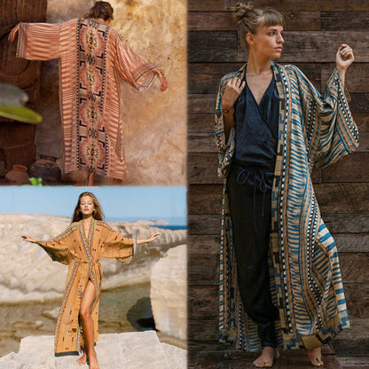 Printed Sexy Cardigan with Belt ¨C Beach Cover-Up, Vacation Bikini Kimono with Tie Waist