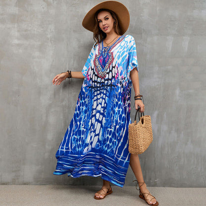 Tie-Strap Beach Cover-Up Dress ¨C Vacation Kimono Robe Maxi