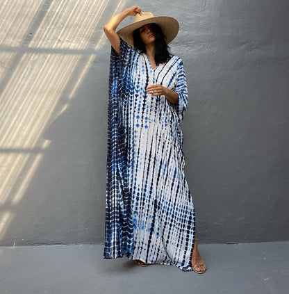 Cotton Ombre Beach Robe ¨C Loose Striped Bikini Cover-Up Dress, Vacation Maxi Kimono