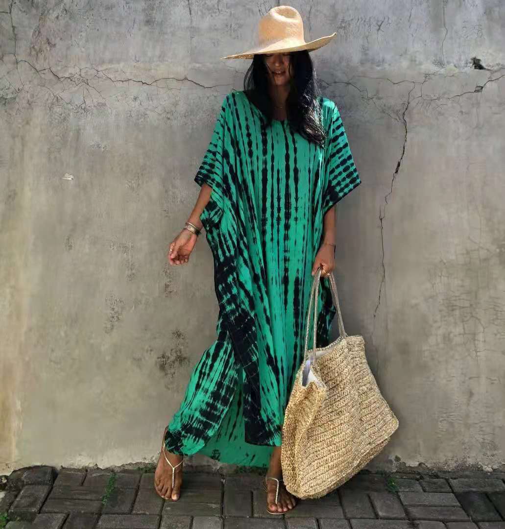Cotton Ombre Beach Robe ¨C Loose Striped Bikini Cover-Up Dress, Vacation Maxi Kimono