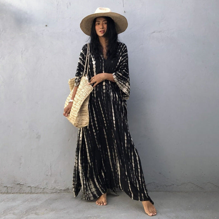 Cotton Ombre Beach Robe ¨C Loose Striped Bikini Cover-Up Dress, Vacation Maxi Kimono