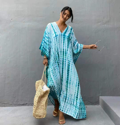 Cotton Ombre Beach Robe ¨C Loose Striped Bikini Cover-Up Dress, Vacation Maxi Kimono