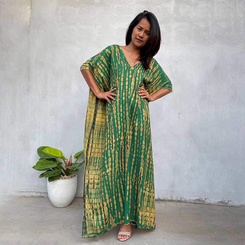 Cotton Ombre Beach Robe ¨C Loose Striped Bikini Cover-Up Dress, Vacation Maxi Kimono