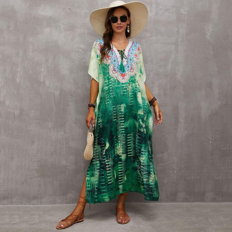 Tie-Strap Beach Cover-Up Dress ¨C Vacation Kimono Robe Maxi