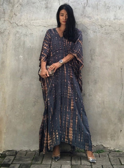 Cotton Ombre Beach Robe ¨C Loose Striped Bikini Cover-Up Dress, Vacation Maxi Kimono
