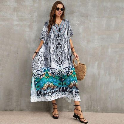 Tie-Strap Beach Cover-Up Dress ¨C Vacation Kimono Robe Maxi