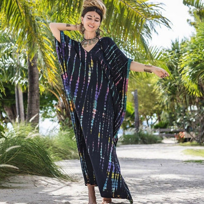 Cotton Ombre Beach Robe ¨C Loose Striped Bikini Cover-Up Dress, Vacation Maxi Kimono