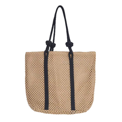 Embroidered Cotton Rope Strap Straw Bag – Hollow-Out Woven Beach Tote, Vacation Shoulder Purse