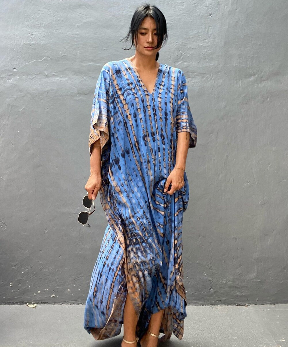 Cotton Ombre Beach Robe ¨C Loose Striped Bikini Cover-Up Dress, Vacation Maxi Kimono