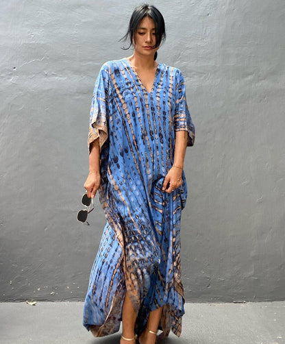 Cotton Ombre Beach Robe ¨C Loose Striped Bikini Cover-Up Dress, Vacation Maxi Kimono