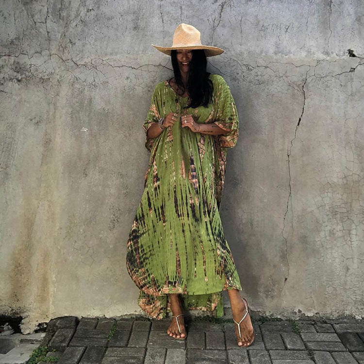 Cotton Ombre Beach Robe ¨C Loose Striped Bikini Cover-Up Dress, Vacation Maxi Kimono