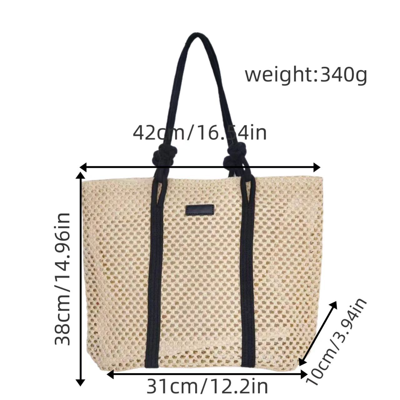 Embroidered Cotton Rope Strap Straw Bag – Hollow-Out Woven Beach Tote, Vacation Shoulder Purse