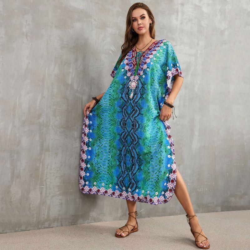 Tie-Strap Beach Cover-Up Dress ¨C Vacation Kimono Robe Maxi