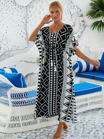 Printed Beach Cover-Up Maxi Dress ¨C Vacation Bikini Kimono, Sun Protection Long Dress