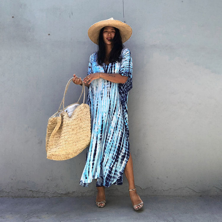 Cotton Ombre Beach Robe ¨C Loose Striped Bikini Cover-Up Dress, Vacation Maxi Kimono