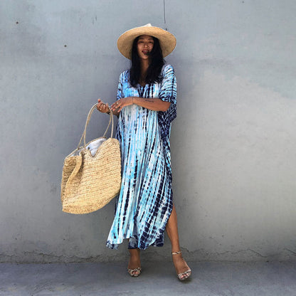 Cotton Ombre Beach Robe ¨C Loose Striped Bikini Cover-Up Dress, Vacation Maxi Kimono