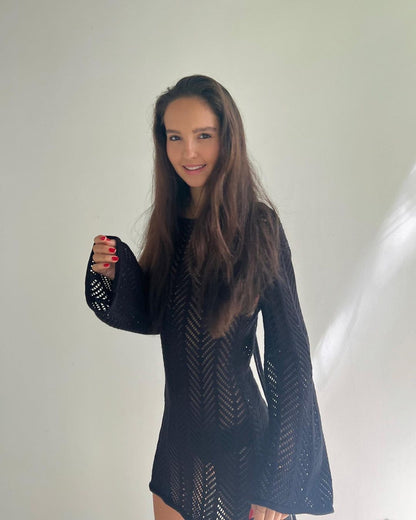 Sexy Knitted Hollow-Out Beach Cover-Up ¨C Long Sleeve Bikini Kimono, Women¡¯s Vacation Outerwear