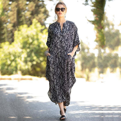 Black & Brown Striped Beach Robe ¨C Sexy Single-Breasted Bikini Cover-Up, Vacation Kimono