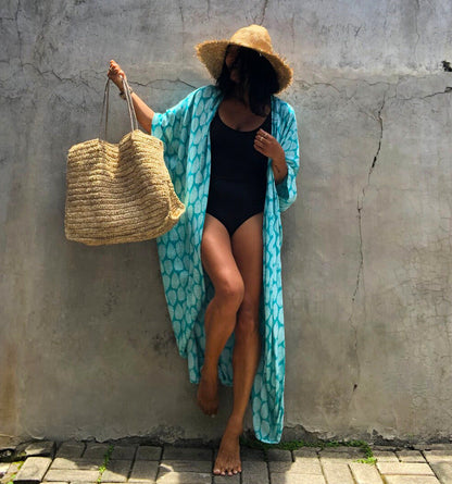 Cotton Leaf Print Beach Cover-Up ¨C Sexy Cardigan Style Vacation Sun Protection Dress