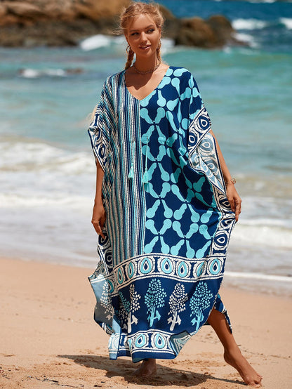 Printed Beach Cover-Up Maxi Dress ¨C Vacation Bikini Kimono, Sun Protection Long Dress