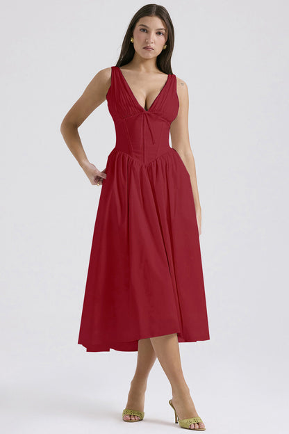 Summer Slim Suspender Long Dress Fashion Printed V-Neck Temperament Dress