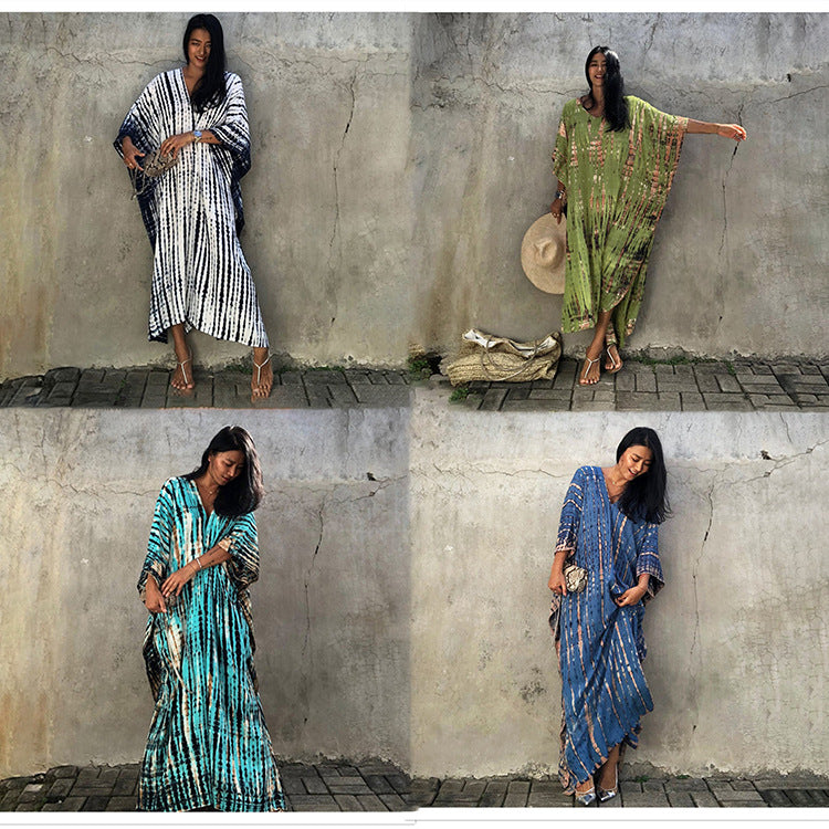 Cotton Ombre Beach Robe ¨C Loose Striped Bikini Cover-Up Dress, Vacation Maxi Kimono