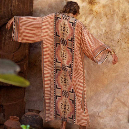 Printed Sexy Cardigan with Belt ¨C Beach Cover-Up, Vacation Bikini Kimono with Tie Waist