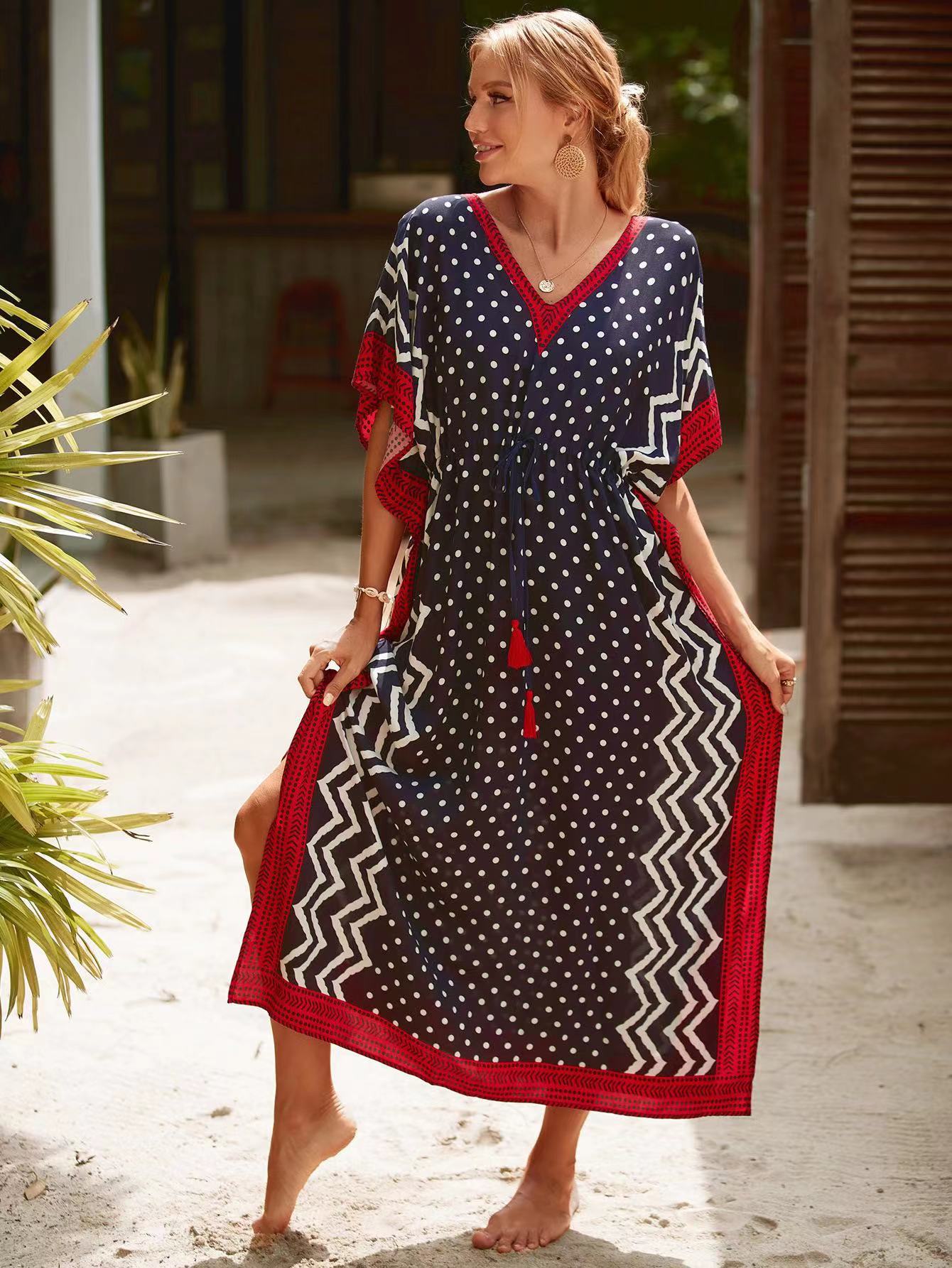 Printed Beach Cover-Up Maxi Dress ¨C Vacation Bikini Kimono, Sun Protection Long Dress