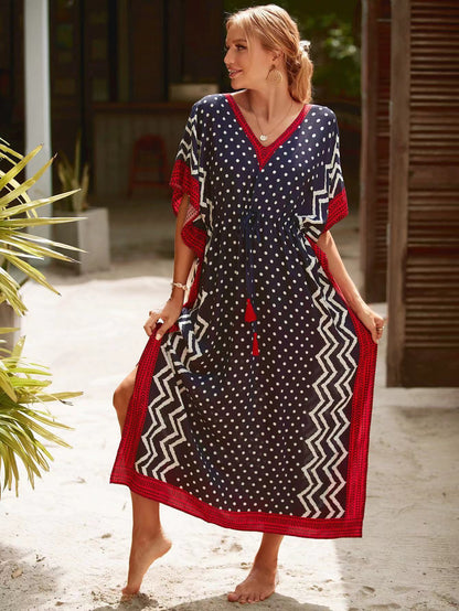 Printed Beach Cover-Up Maxi Dress ¨C Vacation Bikini Kimono, Sun Protection Long Dress