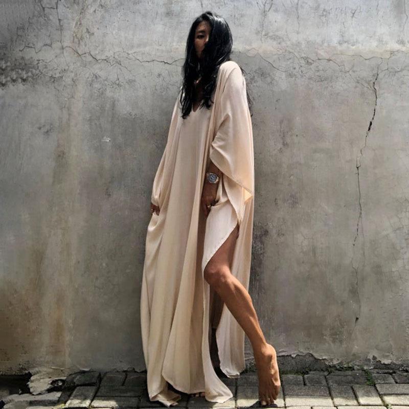 Solid Color Beach Maxi Robe ¨C Loose Bikini Cover-Up Dress, Vacation Swimsuit Long Kimono